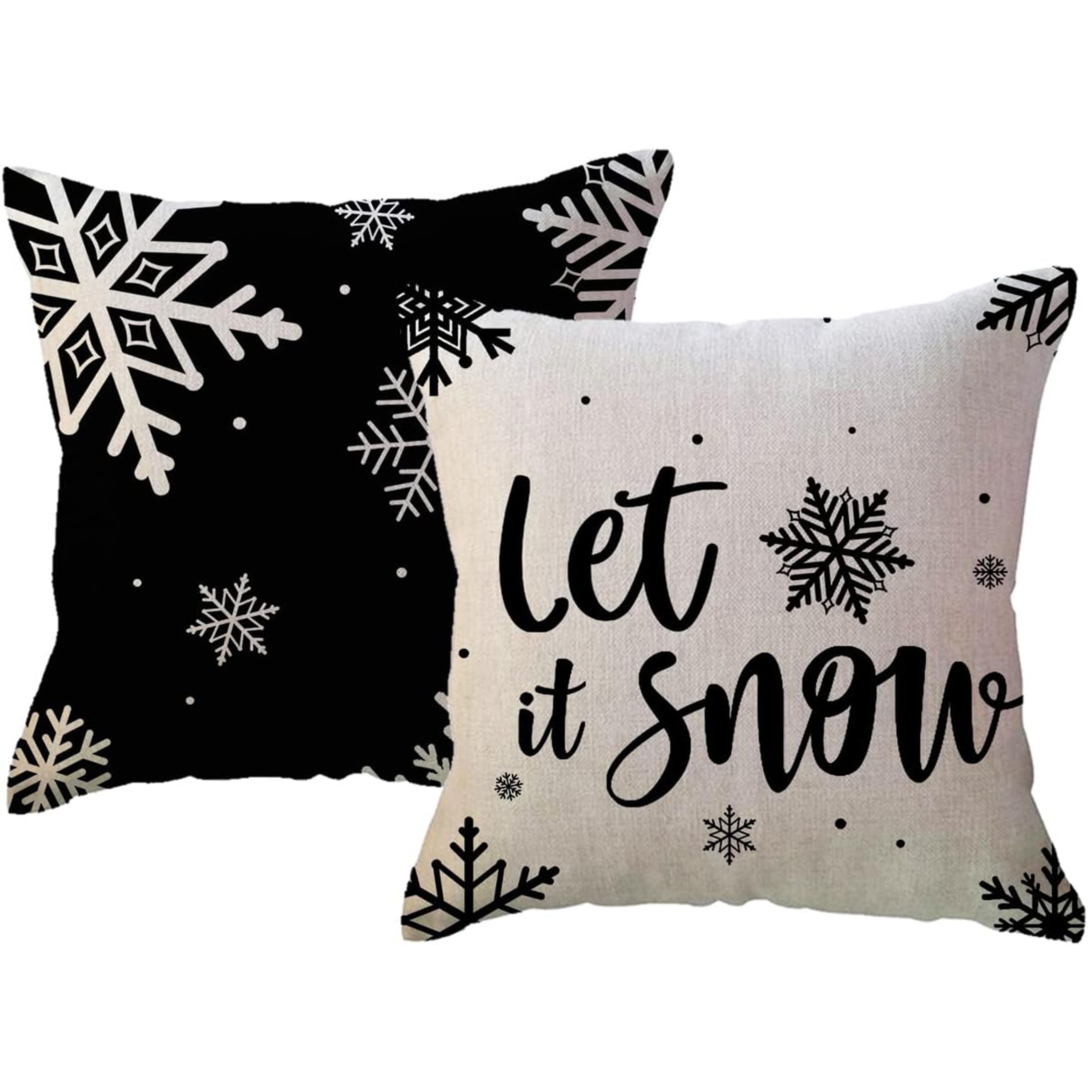 

Contemporary Linen Throw Pillow Covers Set Of 2, Snowflake And Let It Snow Motif, Winter Holiday Decorative Cushion Cases For Various Room Types, Zippered, Machine Washable - Single Sided Print