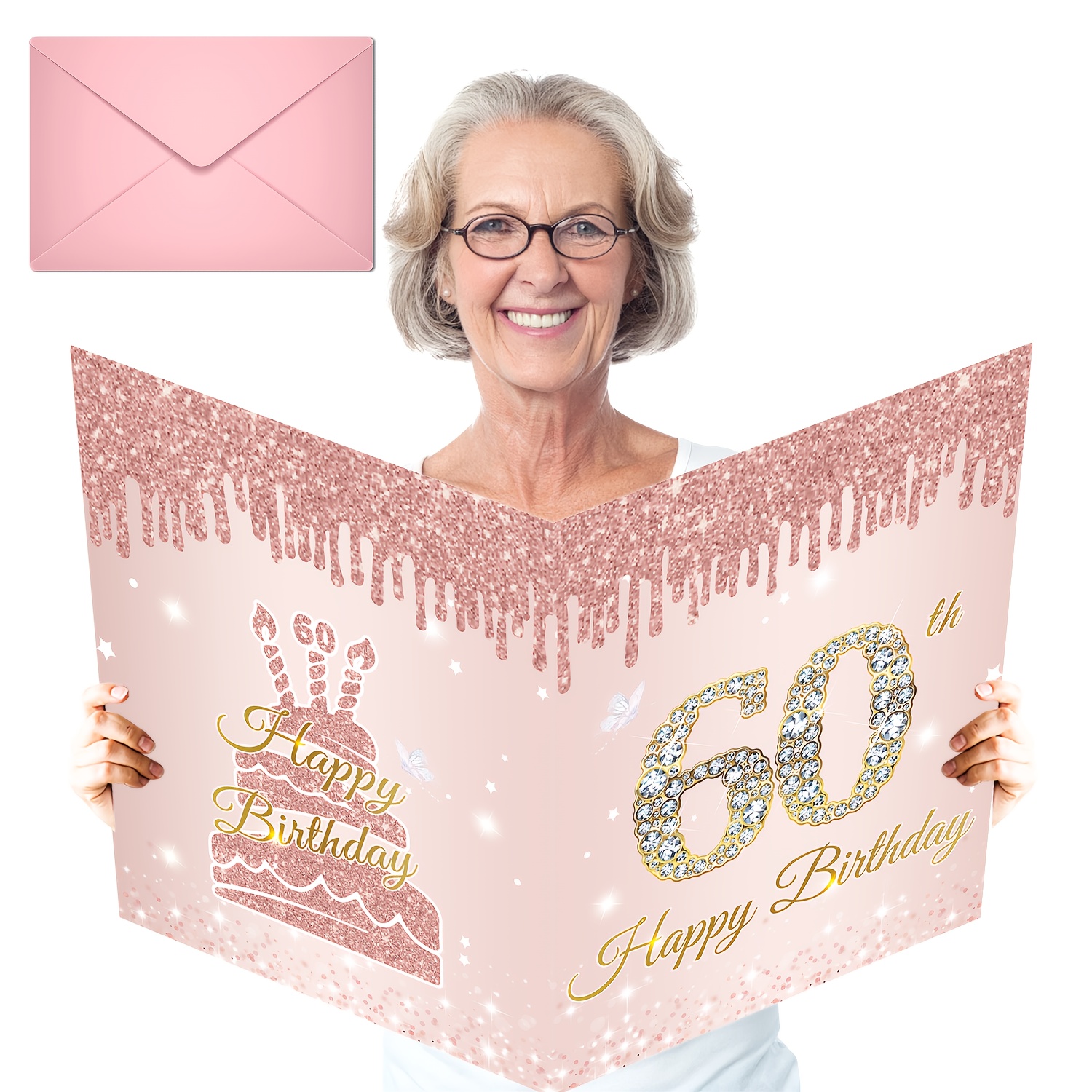 TEMU 1pc, 60th Birthday Party Decoration, Craft Message Book, Large 60th Birthday Card And Envelope, Large Birthday Card Gift Decoration, 60th