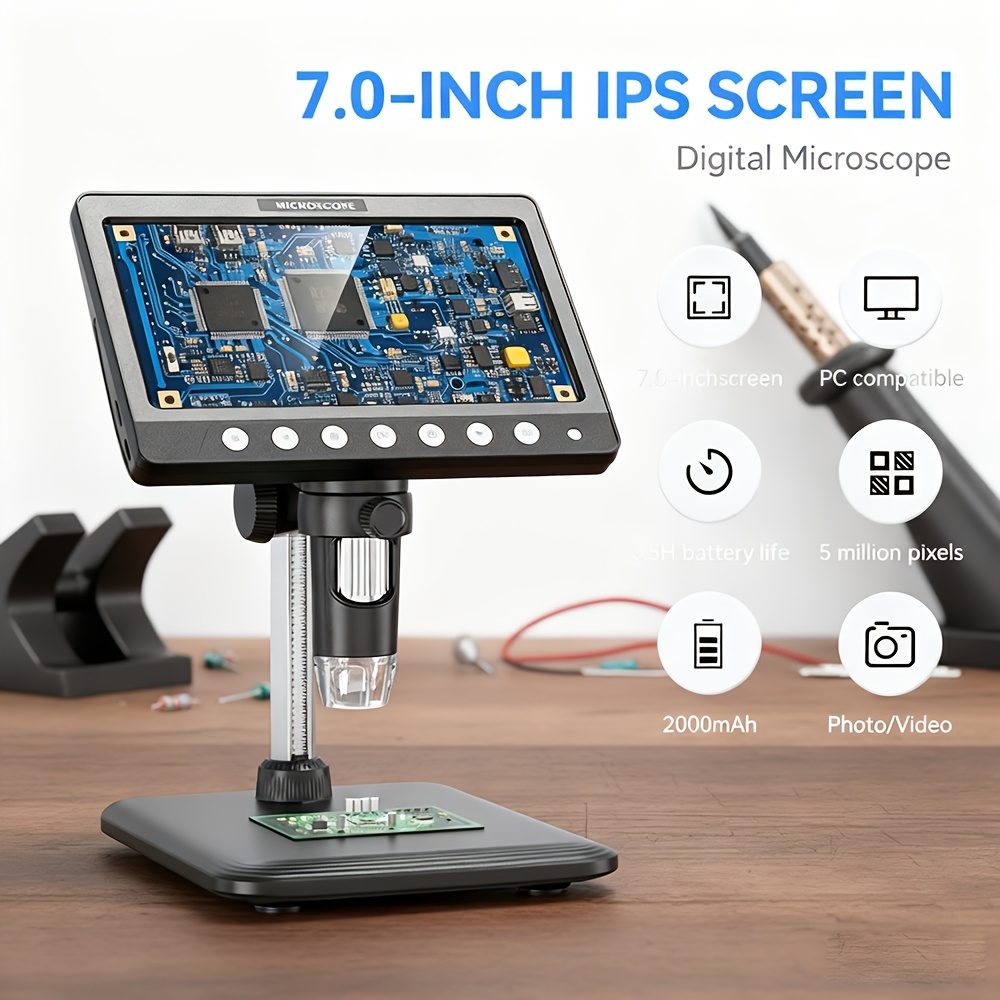 Digitalmikroskop mit HD-LCD-Großbildschirm & 1200X Vergrößerung - USB-5MP Mikroskop geeignet für PC-Ansicht, Kleine Waren-/Briefmarkenprüfung, Elektronikreparatur - Kompatibel mit Laptop, USB für Kleine Waren, Briefmarken, Pflanzen, Handyreparatur - Ideales Geschenk
