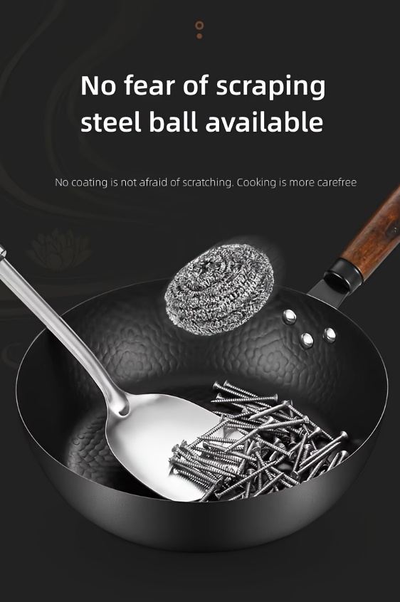 1pc   cast iron wok 11   non stick deep frying pan   induction compatible for gas electric halogen cookers versatile kitchen cookware details 4