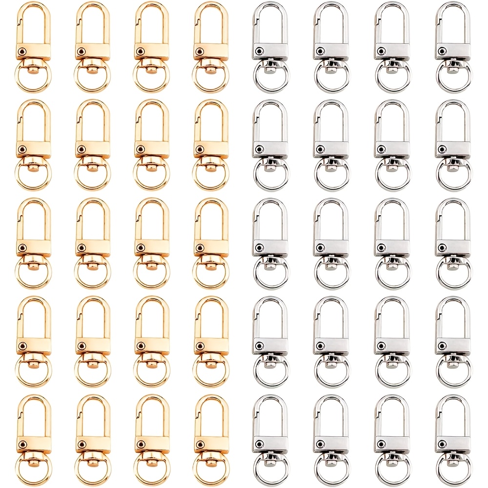 TEMU 40pcs Fermoirs de en Métal, Porte-clés à Ressort Rotatif Doré Argenté, Mini Porte-clés Pendentifs, Convient pour Lanières, Sacs, Portefeuilles,