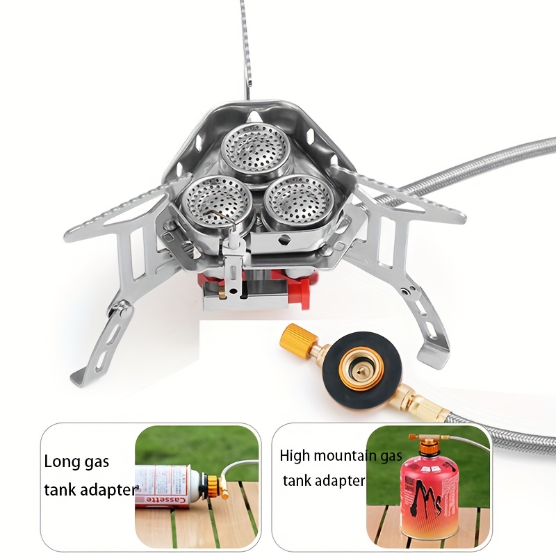 3500W / 6800W Windproof Camping Stove with Fuel Canister Adapter, Piezo Ignition, Durable Stainless Steel, Portable Foldable Grill for Outdoor Hiking and Picnics - Ideal for Thanksgiving, Independence Day, Christmas, Halloween, Camping Gear | Modern Camping Gear | Durable Construction, Camping Stove