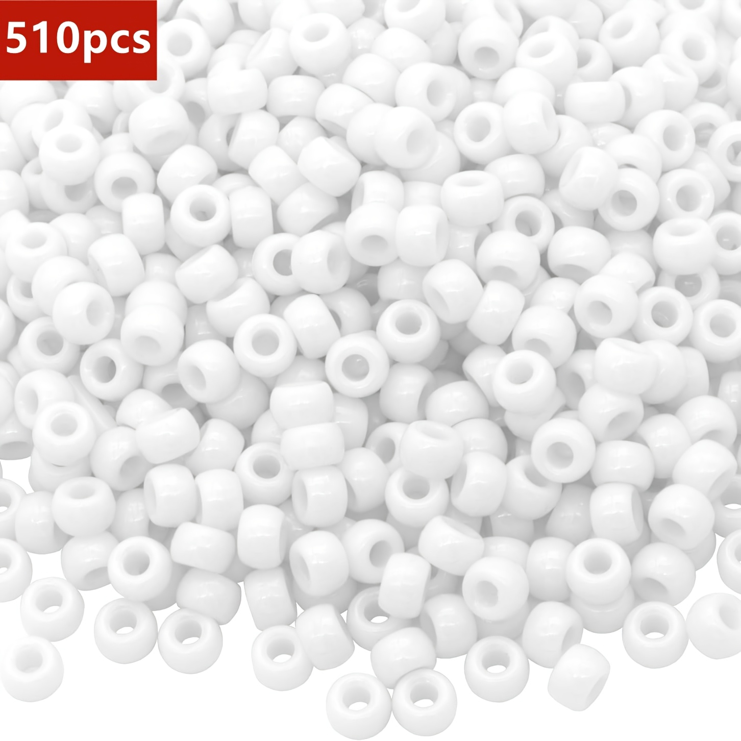 TEMU 510pcs White Plastic Pony Beads With 9mm - Compatible For Jewelry Making, Hair Beads For Braids, Keychains, Necklaces & Bracelets - Crafting