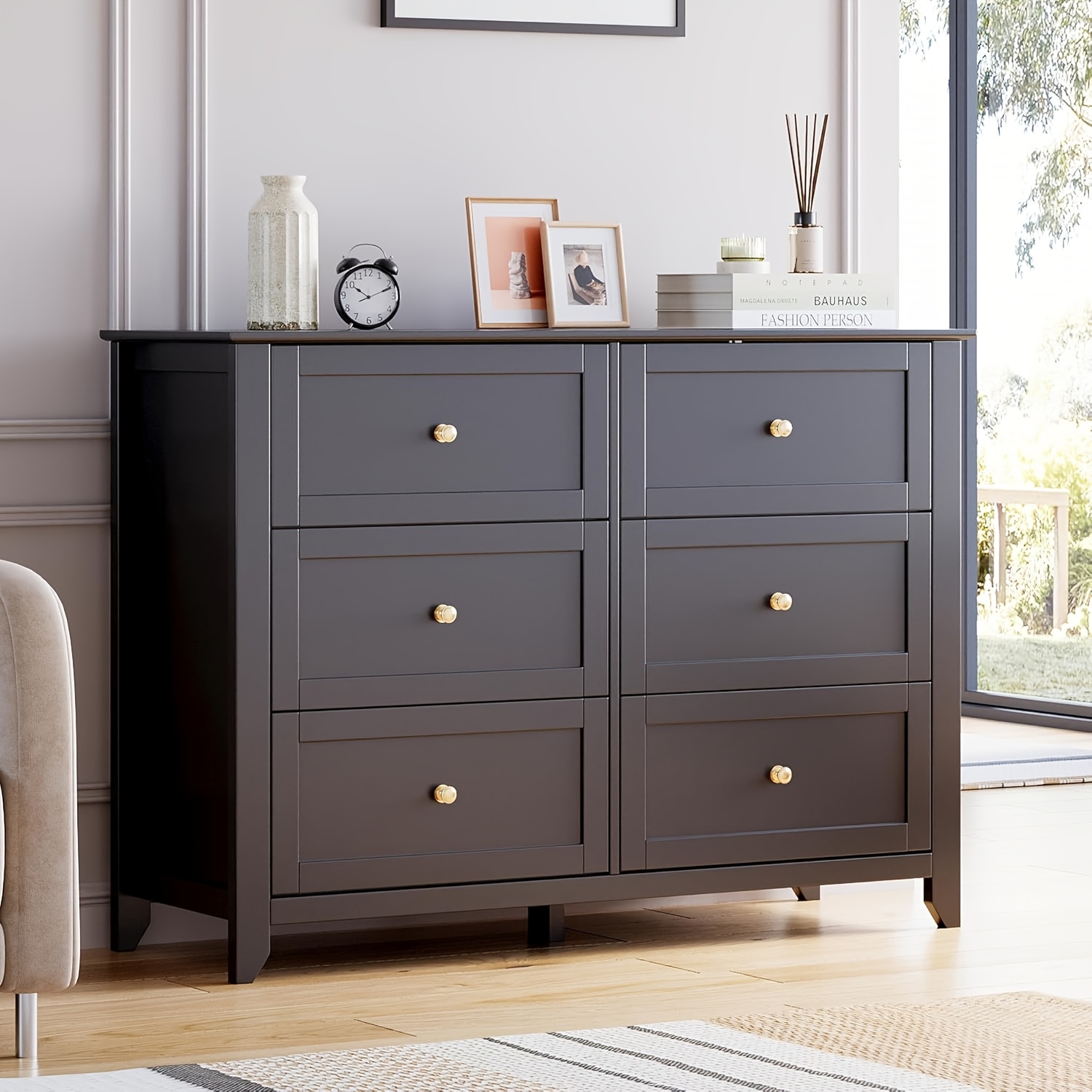 a 5-drawer farmhouse dresser designed for , standing 46 inches tall,  featuring large with roman columns, suitable for organizing in , hallway,  or living room | Great Deals | Temu