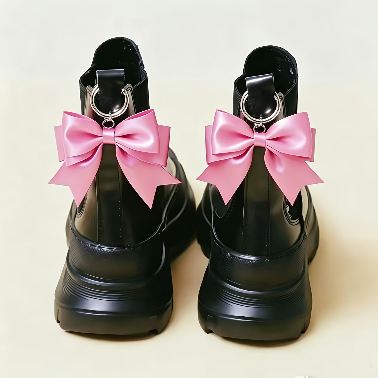 Image of 2pcs Bow Shoe Boot Decorations, Christmas Red Black Bow Shoe Boot Pendant, Bag Charm, Zipper Pendant