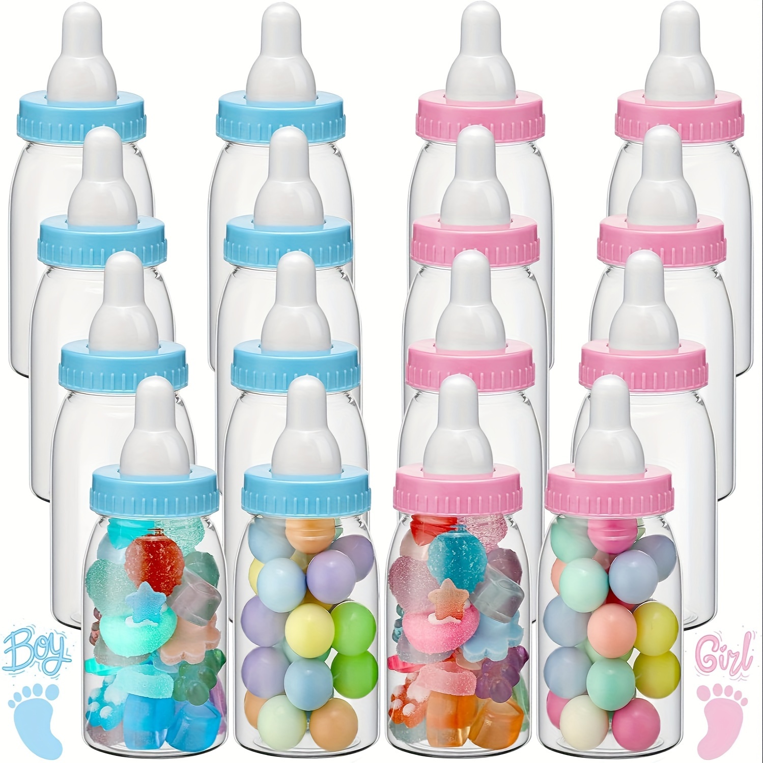 Image of 16pcs Candy Bottle Set For Showers & Gender Reveals - Mini Milk , Perfect For Twin Birthday Parties,gift For New Year,valentine&;s Day Christmas Halloween