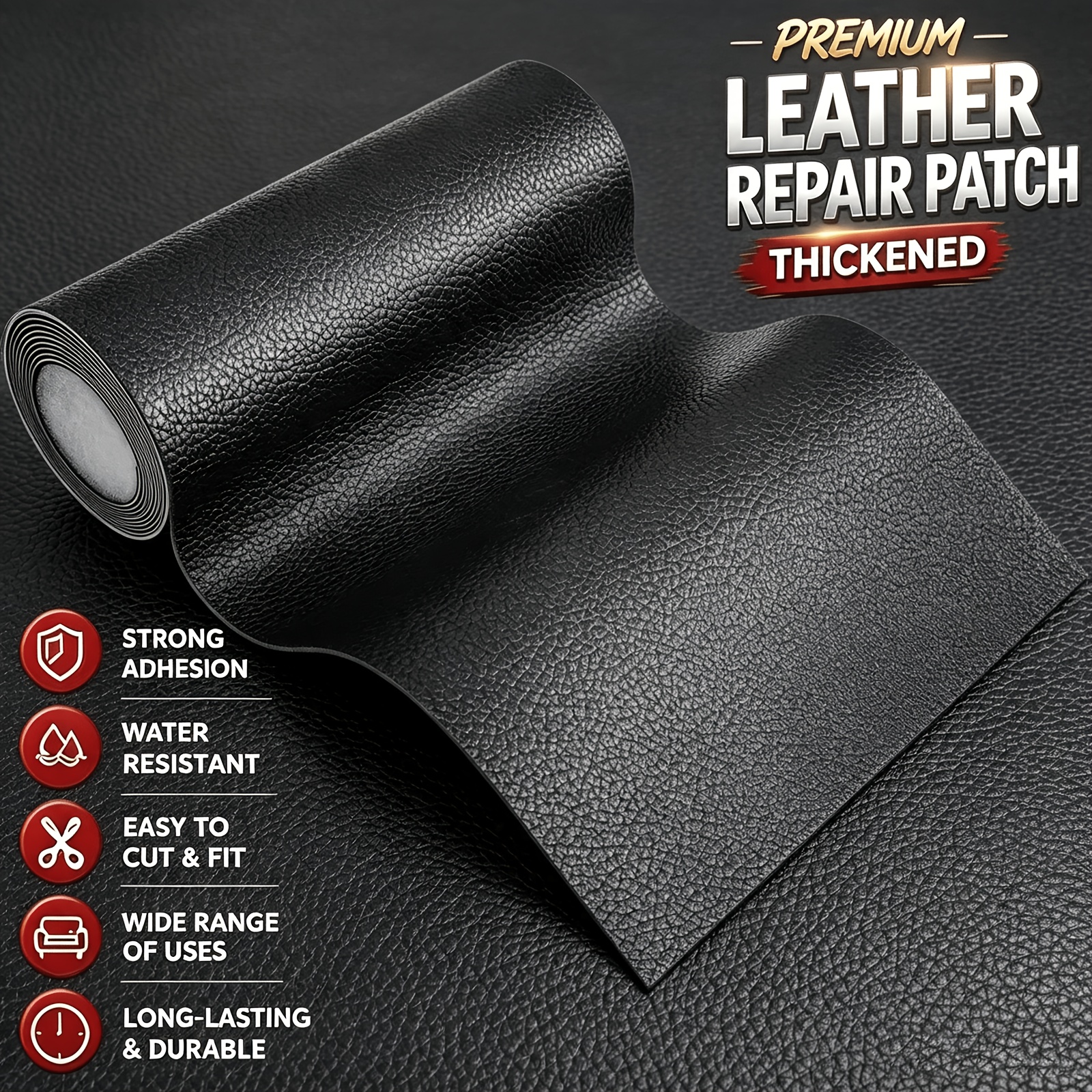 TEMU Kit de reparación de cuero y vinilo | Cinta y parche de cuero PVC autoadhesivo, resistente, fuerte adhesión, 15.1X136.8Cm para muebles, sofá,