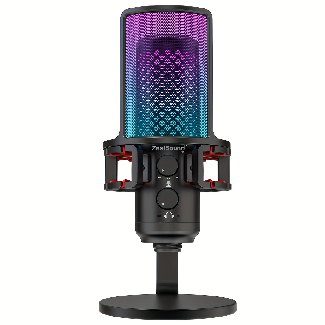 

Zealsound Gaming Usb Microphone For Phone Pc, Metal Microphones With Quick Mute, Rgb Indicator, Pop Filter, Shock Mount, Gain Control For Recording, Podcast