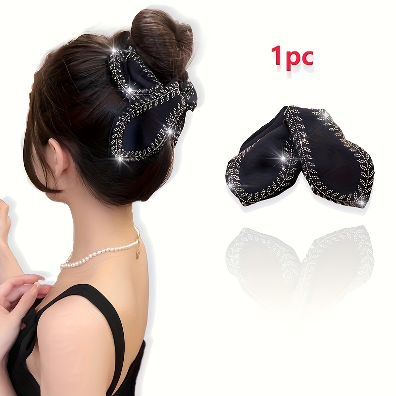 1pc Of Thick Hair With Strong Claws, Black Large-sized Anti Slip Acrylic Clip, Retro Sparkling Stone Wheat Hair Accessory