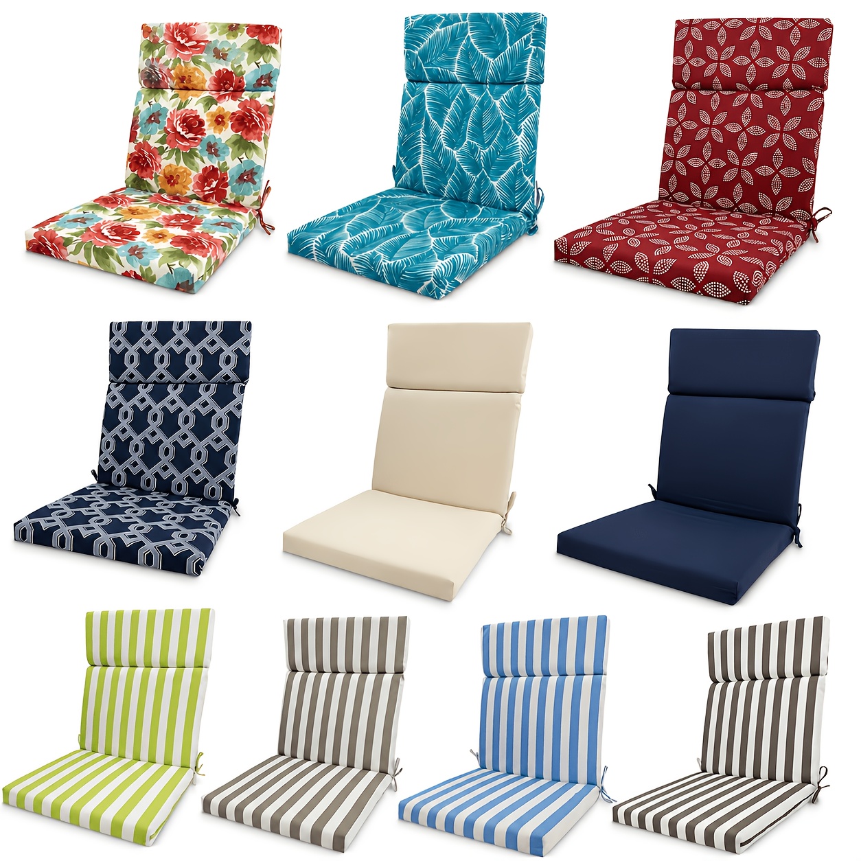 high back outdoor chair cushion   patio seat pad with ties elastic strap all weather thick rocking chair cushion for lawn garden