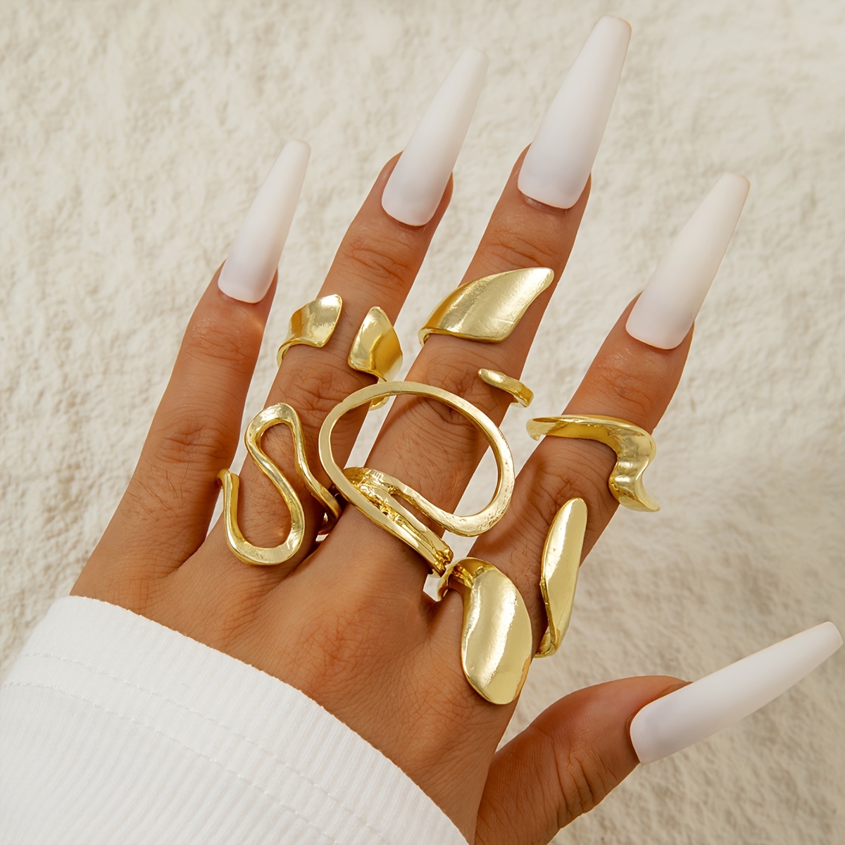 

6pcs Hip Hop Style Alloy Adjustable Irregular Ring Set For Women, Fashionable Metal Rings For Party, Clubwear, And Gift