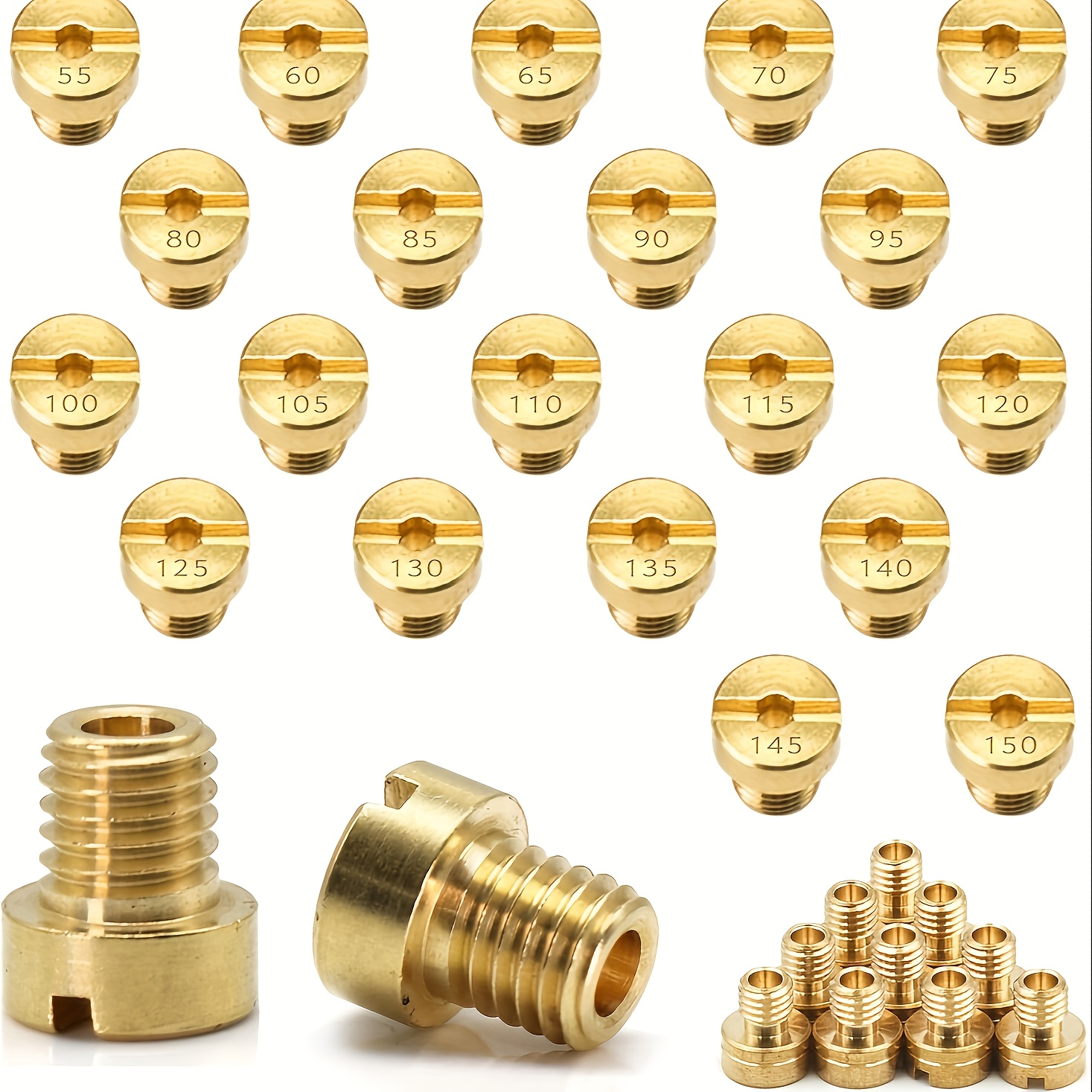 E-shop 20 Stück M6 Vergaserdüsen Hauptdüse Set rostfrei M6 Vergaserdüsen Set 55 60 65 70 75 80 85 90 95 100 105 110 115 120 125 130 135 140 145 150 für