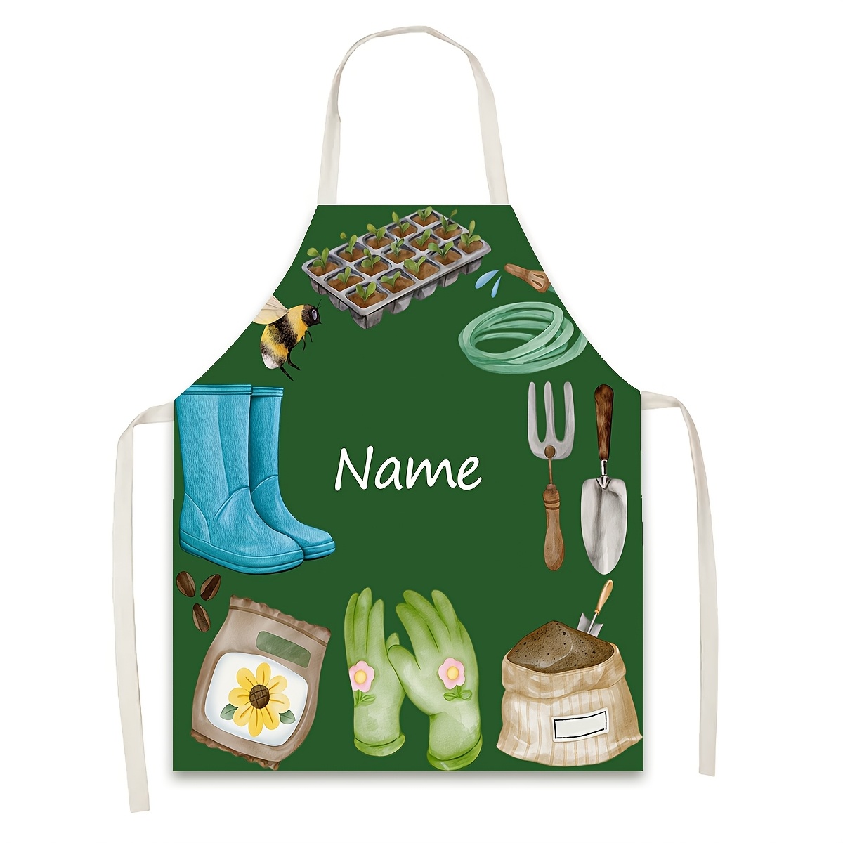 TEMU 1pc Customizable Gardening Apron, Featuring Personalized Names Or Slogans, Creative Patterns For Tools, Suitable For Painting, Cooking, Baking,