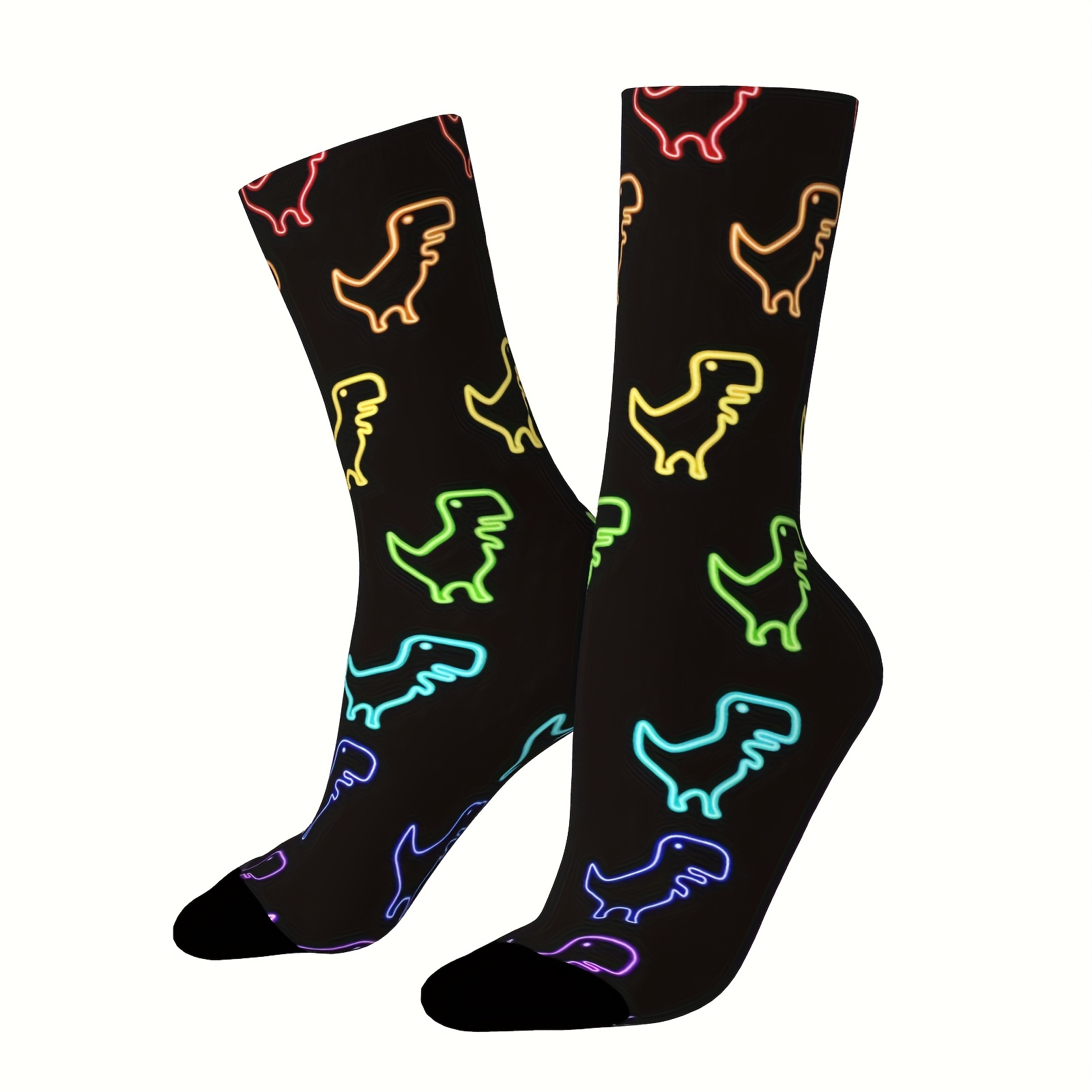 TEMU Une paire de chaussettes unisexes d'extérieur, chaussettes imprimées avec motif de dinosaures, lavables en machine, adaptées aux passionnés de