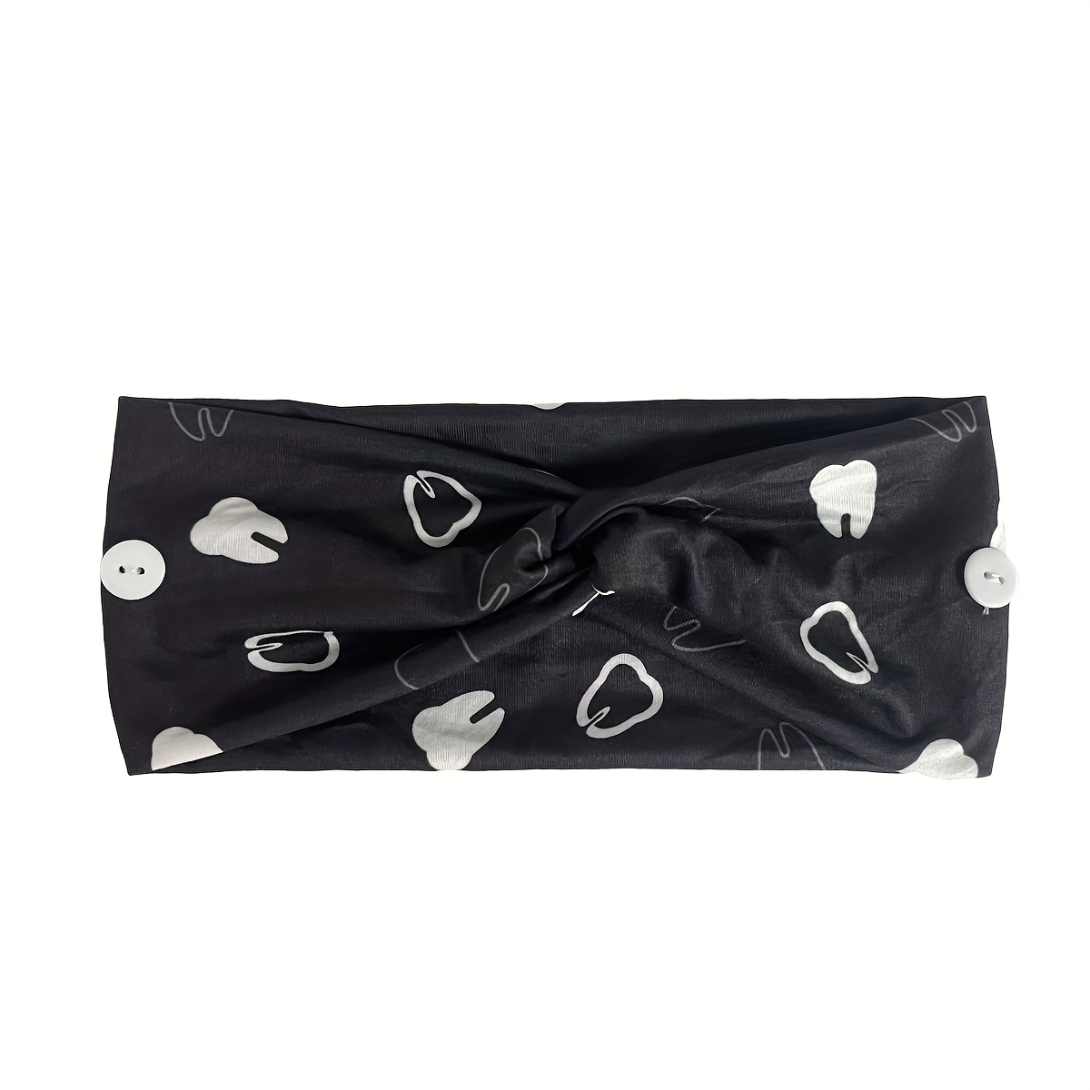 TEMU New Autumn/winter "love Teeth Day" Knotted Teeth Print Headband For Women, Fashionable Sports, Fitness, And Work Button Hair Accessory