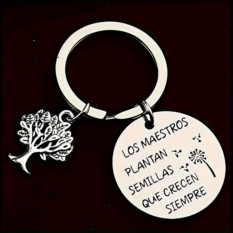 TEMU Spanish 1pc Llavero de Acero Inoxidable para del Maestro, con la "Los Semillas Que Crecen ", Regalo de Agradecimiento para , Llavero de