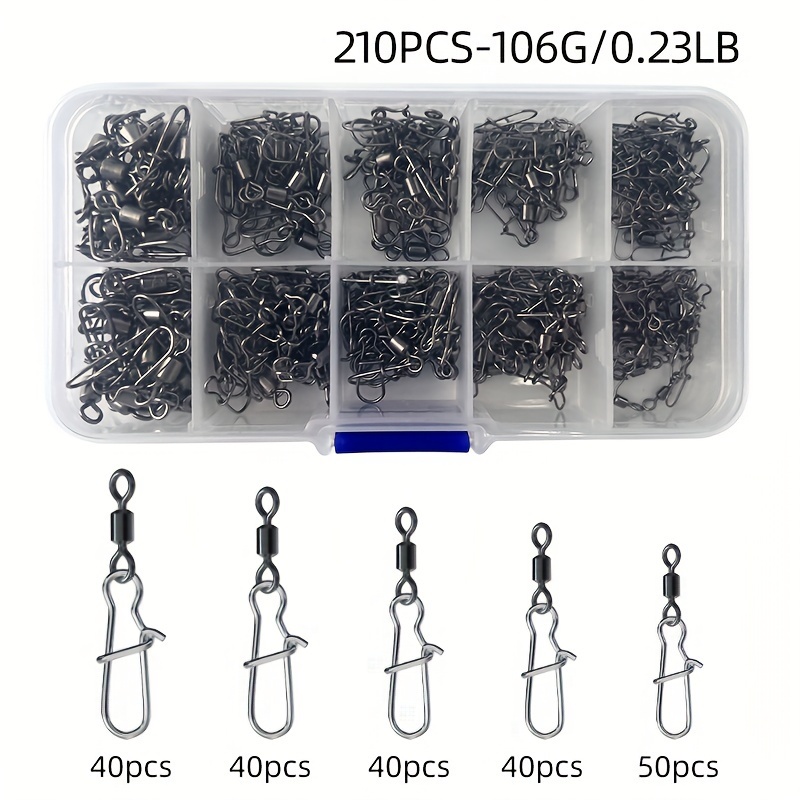 Image of 210pcs Fishing Swivels And Snap Connectors Set - Carbon Steel Swivels With , Flexible , Tackle Box Included - Valentine's, Thanksgiving, Christmas, New Year, Father's Day Gifts