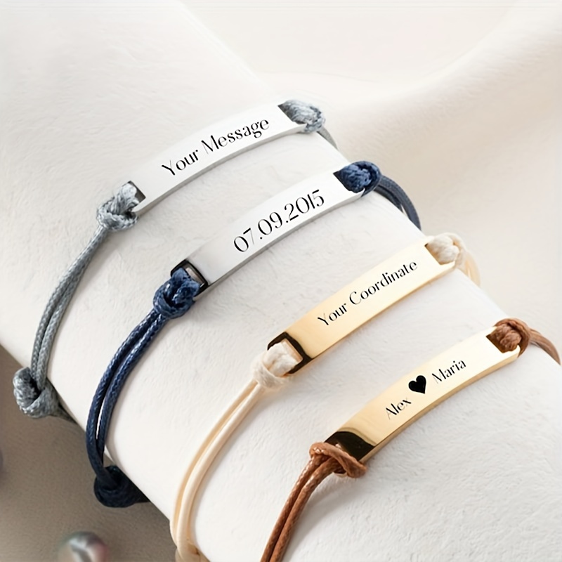 

Personalized Engraved Bracelet With Synthetic Fiber Rope, Boho Cute Style, Custom Name Date Coordinates, Daily And Gift Occasion, Valentine's Day Suitable, No Mosaic Material, All-season Wear