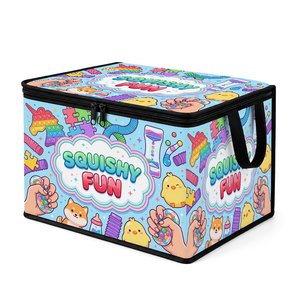 TEMU 1pc Vibrant Kawaii Pop Under-bed Storage Bin With Lid " Fun" Fidget Toy & Bird Hamper Suitable For Clothes,blankets Washable Organizer Basket