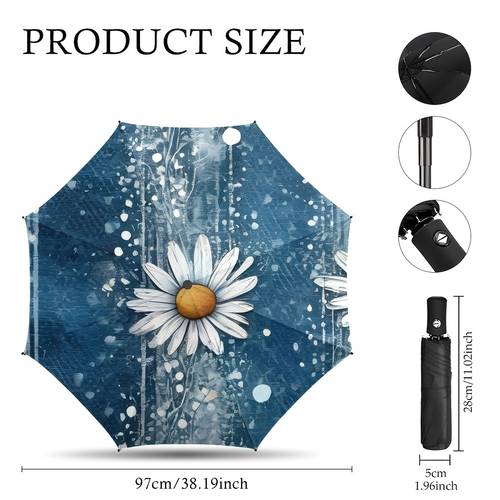1pc women automatic block umbrella with daisy oil painting canopy lightweight folding sun umbrella suitable for travel beach pool commuting outdoor automatic open close compact portable with 8 rib base
