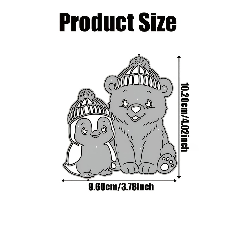 TEMU 1pc Winter Penguin, Bear, Cute Bear And Penguin Greeting Card Metal Cutting Die, Scrapbooking Thin Cutting Mold, Handmade Diy Cutting Die,