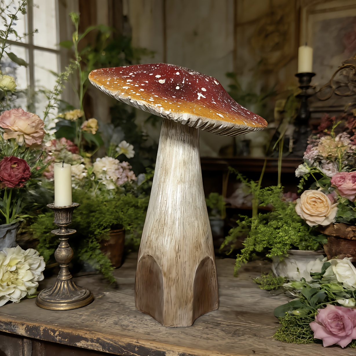 Image of Indoor/outdoor Vintage Forest Mushroom Ornament, Resin Material, Ideal For Home, Garden, Cafe & Florist Decor, Perfect Spring/easter Gift