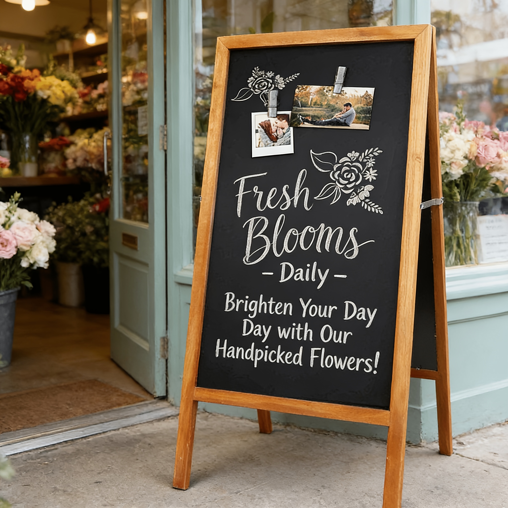 Image of Double Side Magnet Wooden A Frame Chalkboard Foldable Floor Standing Pavement Sign For Wedding Coffee Shop Pub Use Menu Sign Board, Garden Houses 50x100cm Wood