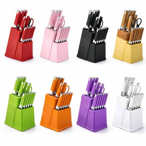 13pcs knife set with holder 6 steak knives chef knife bread knife scissors perfect housewarming gift for sharp durable cooking tools