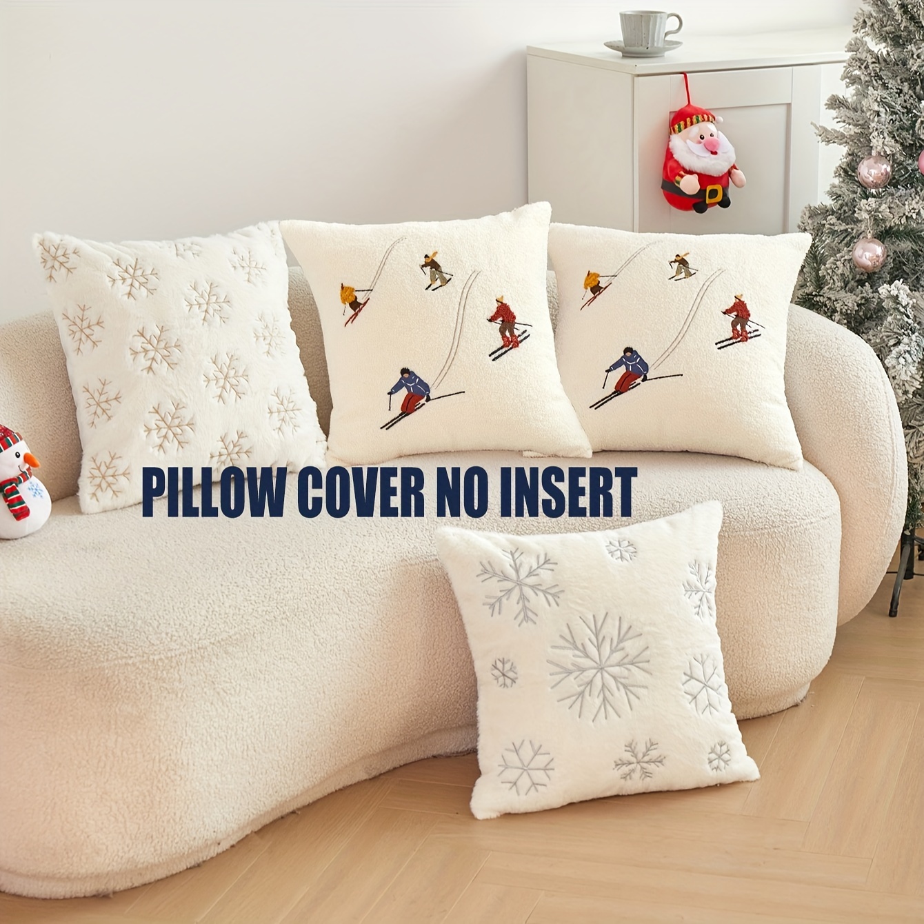 

A Cozy Pillow Cover With Golden And Silvery Snowflake Embroidery On Fluffy Fabric, Perfect For Living Room, Bedroom, Or Party In Autumn And Winter Commutes Through The Seasons.