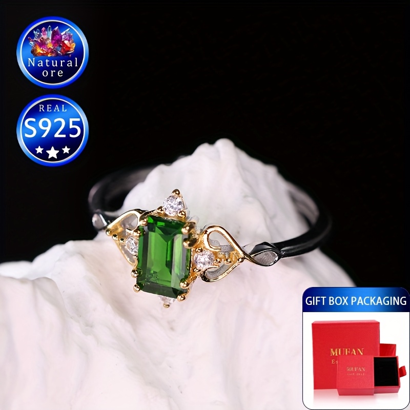 S925 Silver Green Gemstone Ring for Daily Wear