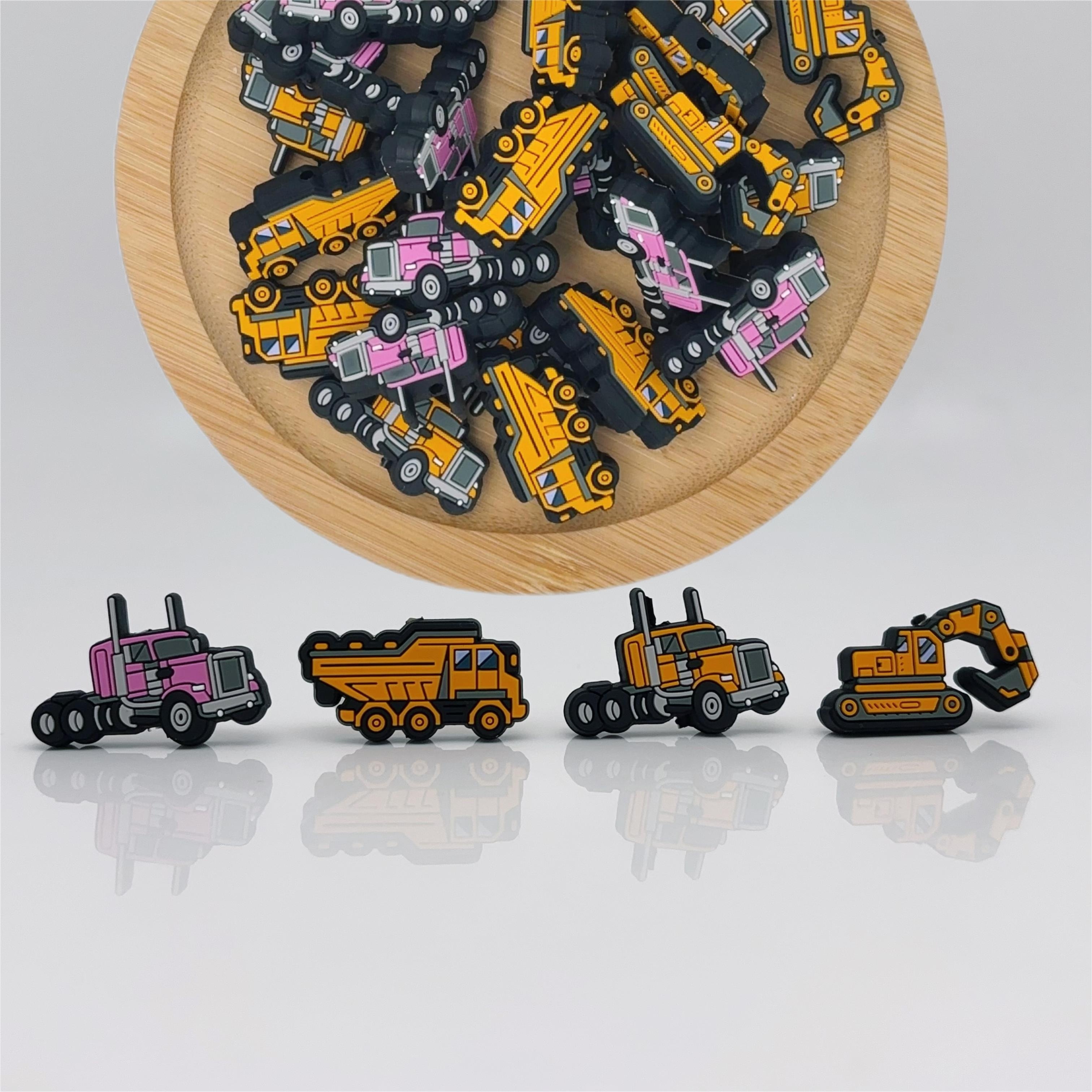 

1 Set Of 8 Engineering Vehicle Excavator Silicone Bead Combinations - 2 Pink + 6 Yellow