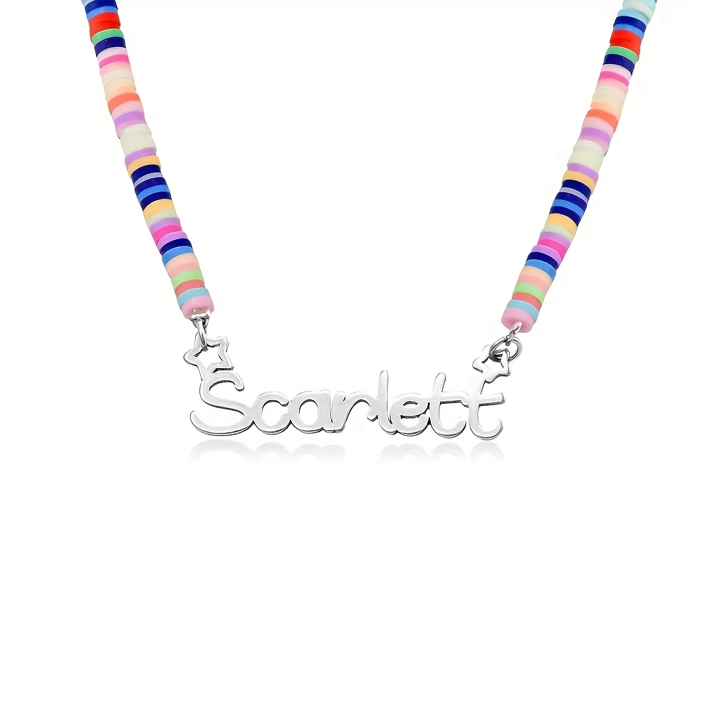TEMU Custom Stainless Steel Name Necklace For Women Personalized Nameplate Bohemian Rainbow Soft Necklace Choker Pendant Jewelry Birthday Gifts