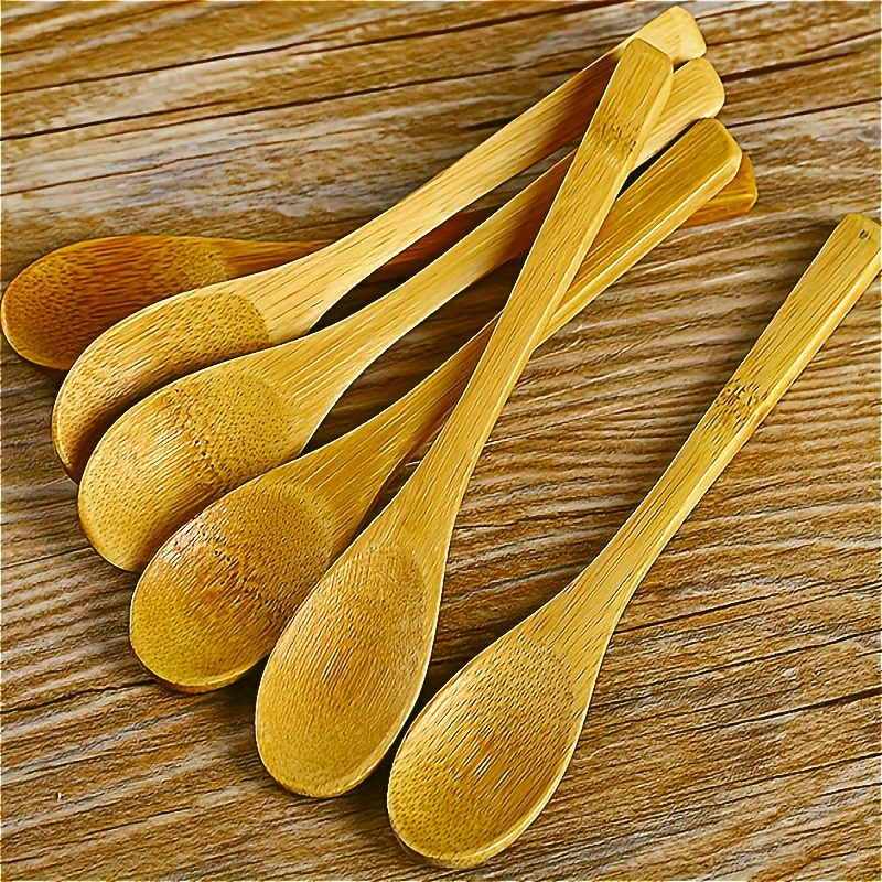 Image of 6pcs Wooden Spoon Set, Long Handle For Coffee, Honey, Ice Cream And Desserts - Durable, Anti-scald Kitchen Utensils