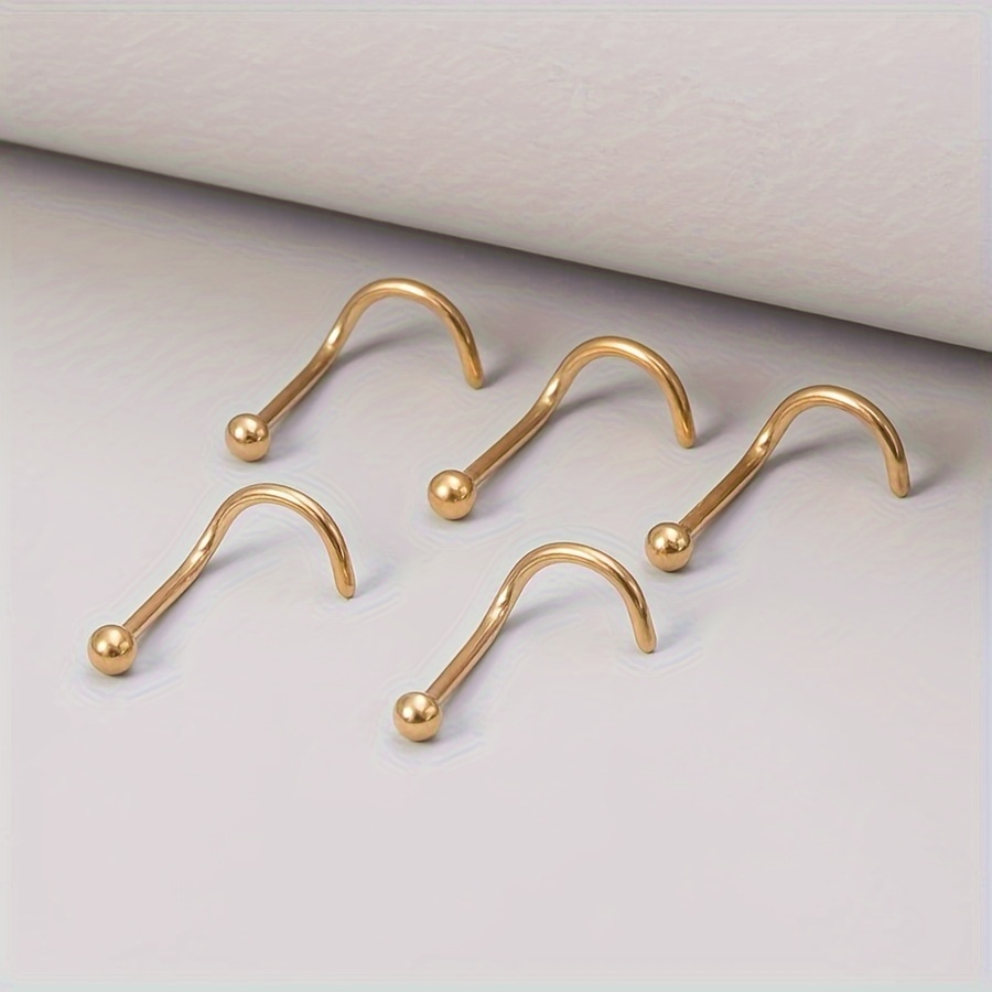 TEMU 5pcs/set Fashion Spherical Decorative Nose Studs Stainless Steel Men And Women To Perforate Septum Body Jewelry