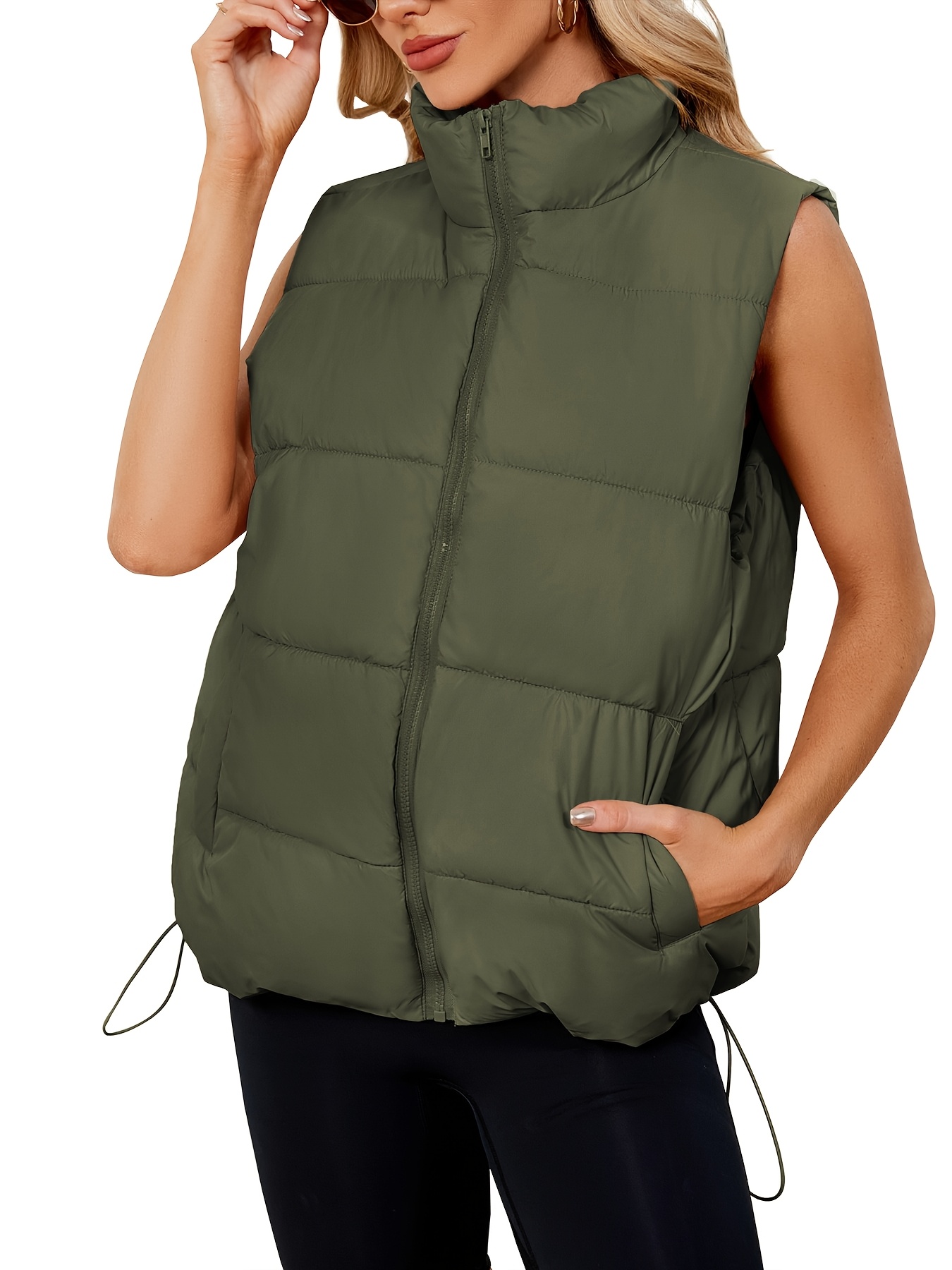 Puffer Vest For Women'S Outerwear Vests Puffy Oversized Quilted Vest  Jackets Coat With Pockets