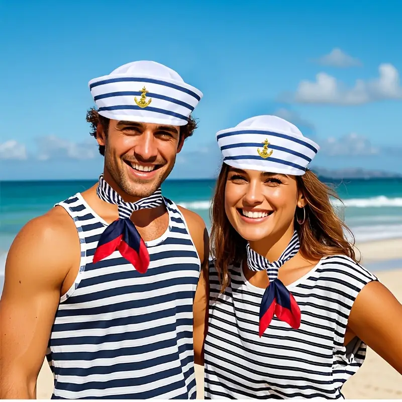 blue striped sailor hat scarf set navy cap captain hat Temu Germany