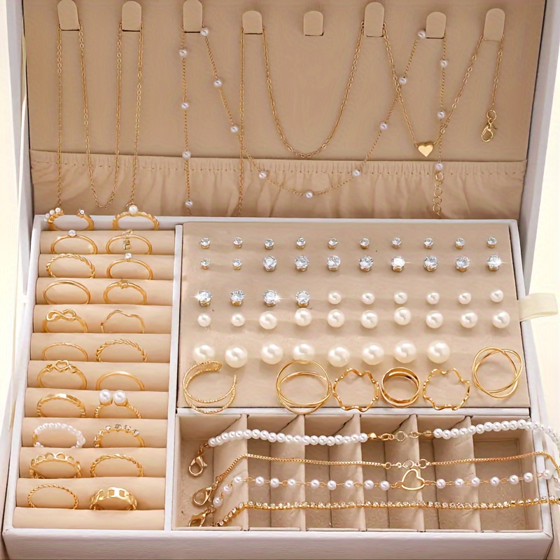

83pcs Elegant Jewelry Set, Pearl & Alloy, Geometric Flower , Stainless Steel Posts, For & Parties, Included