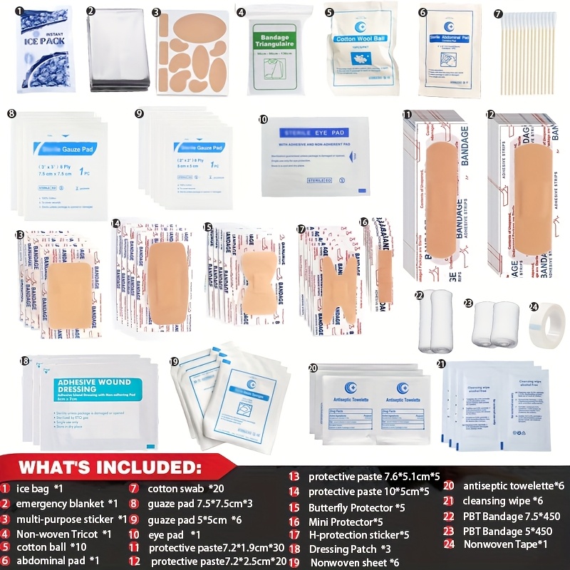 147pcs Refill Kit for First Aid Bag - Contains Instant Cold Pack, Bandages, Emergency Blanket, Moleskin Pad, Gauze - Additional Supplies for First Aid
