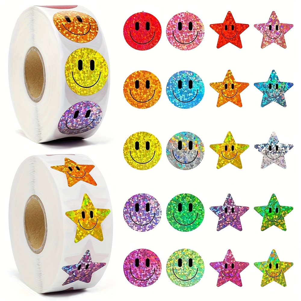 500pcs rolls  graphic star   face stickers pvc glossy round circle   decals for wedding party scrapbooking journals gift wrapping sealing labels   stickers