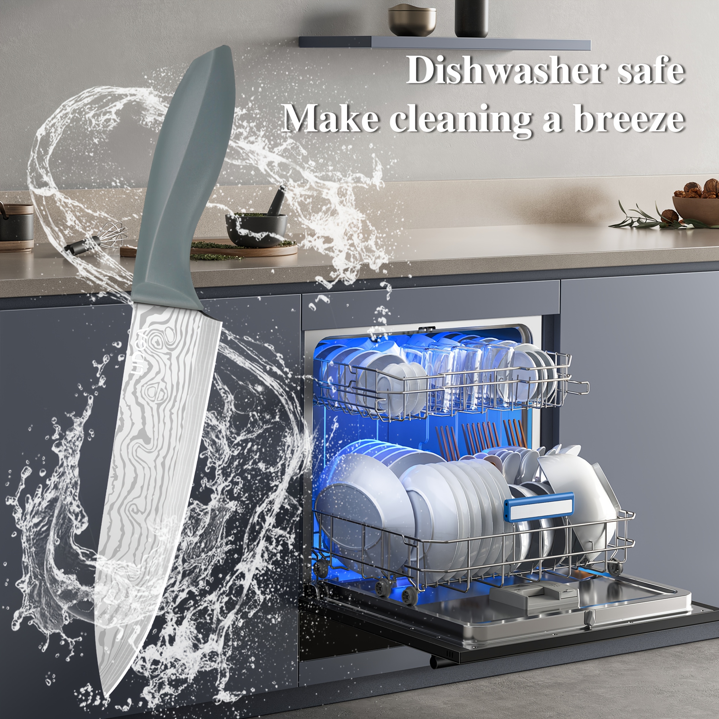 Damascus Patterned Stainless Steel Knife Set, Professional Kitchen Knife Collection, Chef'S Knife, Slicing Knife, Peeler, And Scissors, Made of High-Carbon Stainless Steel with Ultra-Sharp Blades, Featuring Non-Stick Ergonomic ABS Handles, Perfect for Home Use, Travel, And As a Gift Set.