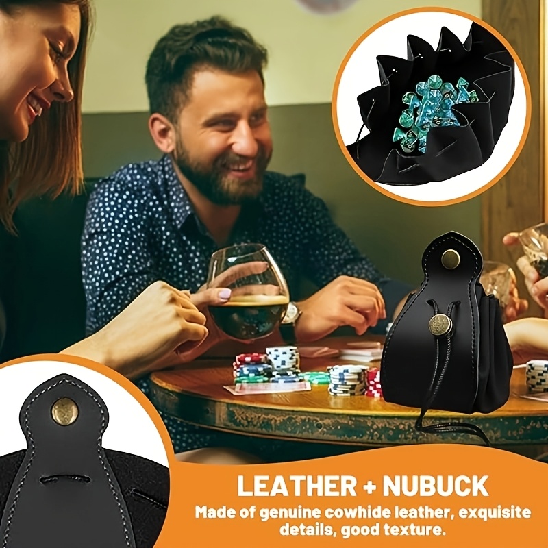 Yellow Black Leather Dice Bag with Drawstring