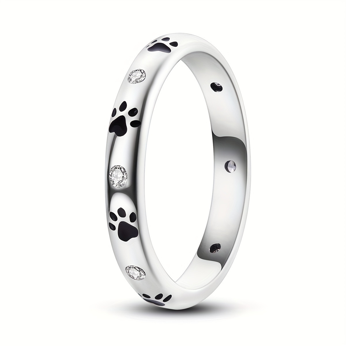 

S925 925 Sterling Silver Row Of Dog Cat Footprint Female Finger Rings For Women Wedding Party Engagement Jewelry Gift