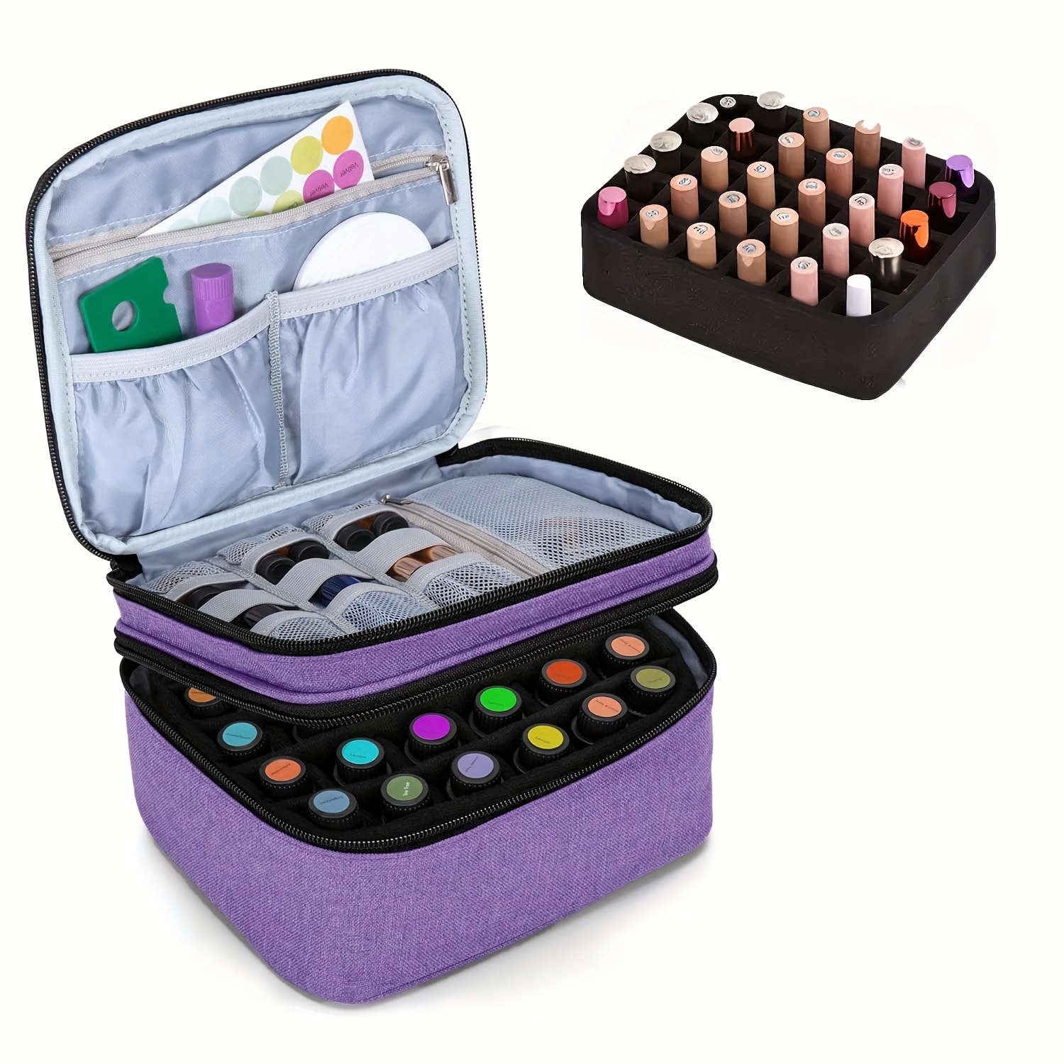 Essential Oil Carrying Case - Holds 30 Bottles (5ml-30ml, Fits For Roller Bottles), Double-layer Organizer For Essential Oil And Accessories