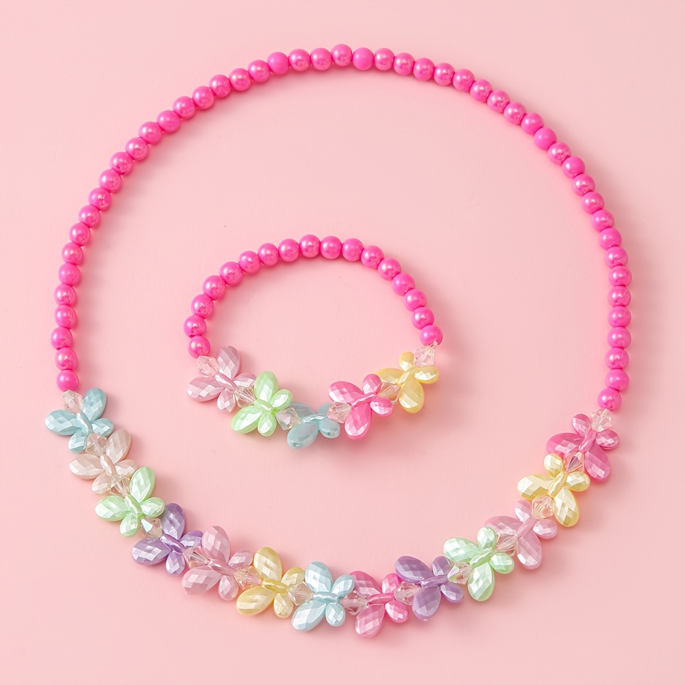 TEMU Set Of 2 Colorful And Adorable Bear Stretch Bracelets And Necklaces For Girls, Great For Best And Bff Parties, Birthday And Music Festival Gifts