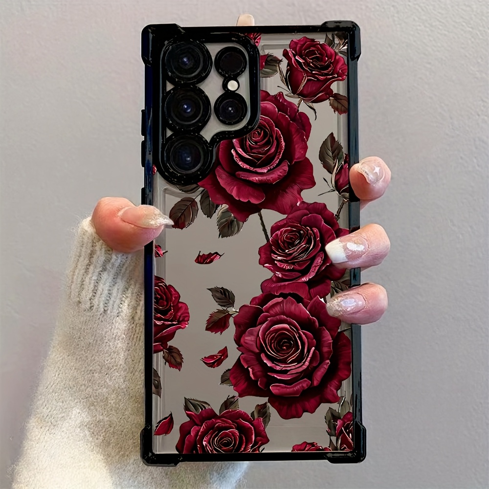 E-shop Handyhülle - Modische und luxuriöse Handyhülle mit Rosenmuster, geeignet für Samsung Galaxy S25 S24 S23 S22 S21 FE 4G 5G, mit transparenter,
