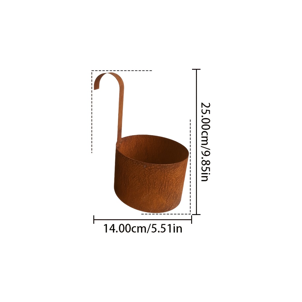 Image of 1pc Of Metal Wall Art For Gardens, Featuring Rusty Hanging Flower Pots, Ideal For Planting Or Decoration, And Serving As Rustic Outdoor Ornaments For Patios