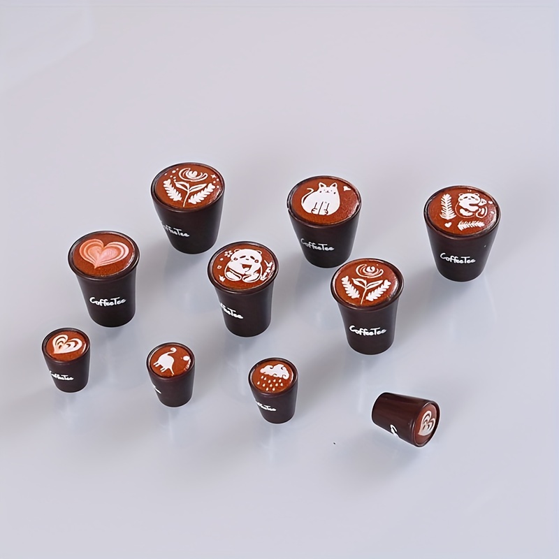 

9pcs Contemporary Style Resin Miniature Coffee Cups With Latte Art Designs, Seasonal Decor For Christmas, - Realistic Diy Dollhouse Accessories, Festive Decoration Without Electricity