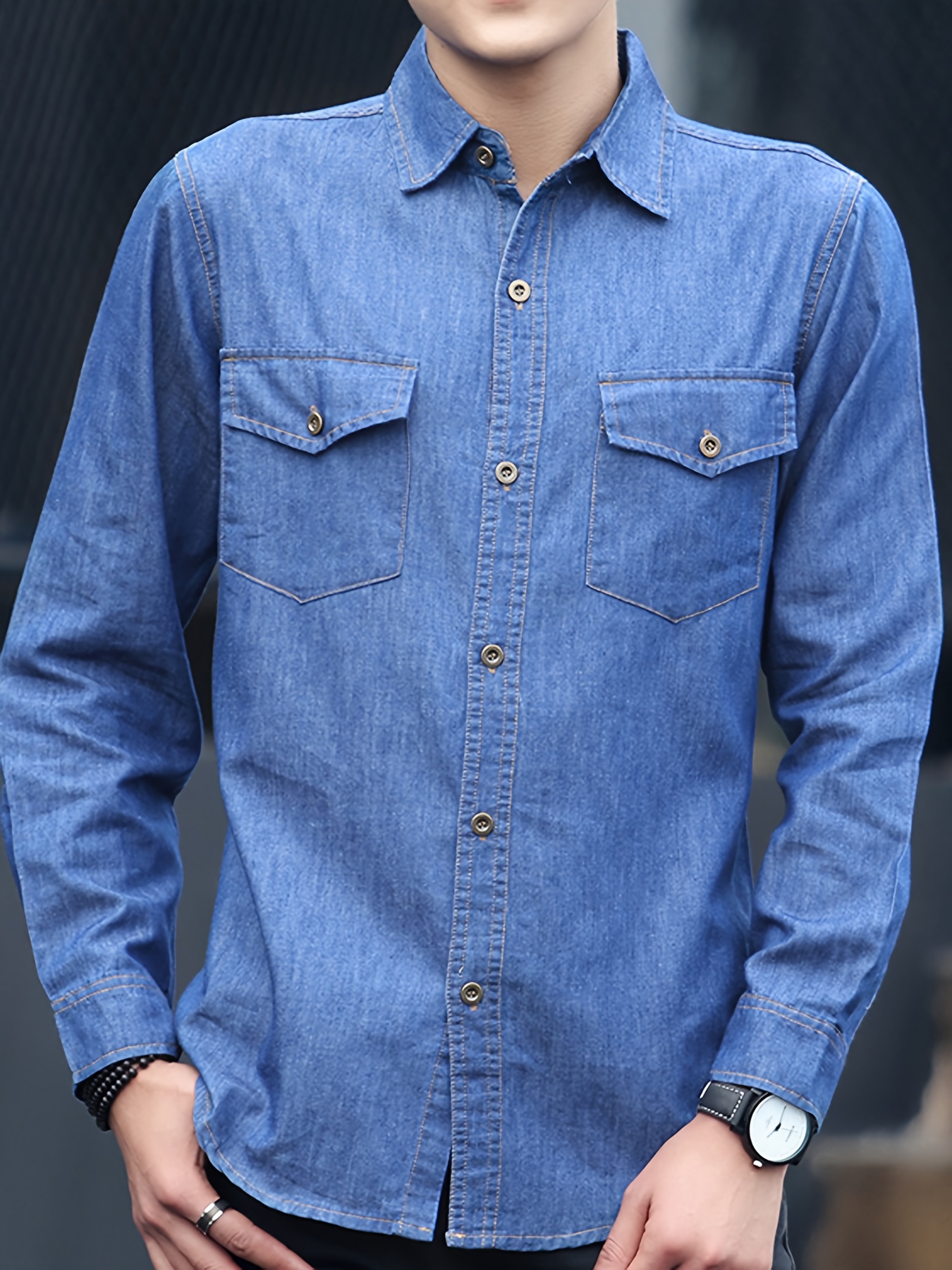 Korean Style Men's Long Sleeve Thin Fit Casual Denim Shirt for Spring and Autumn, Workwear Jacket