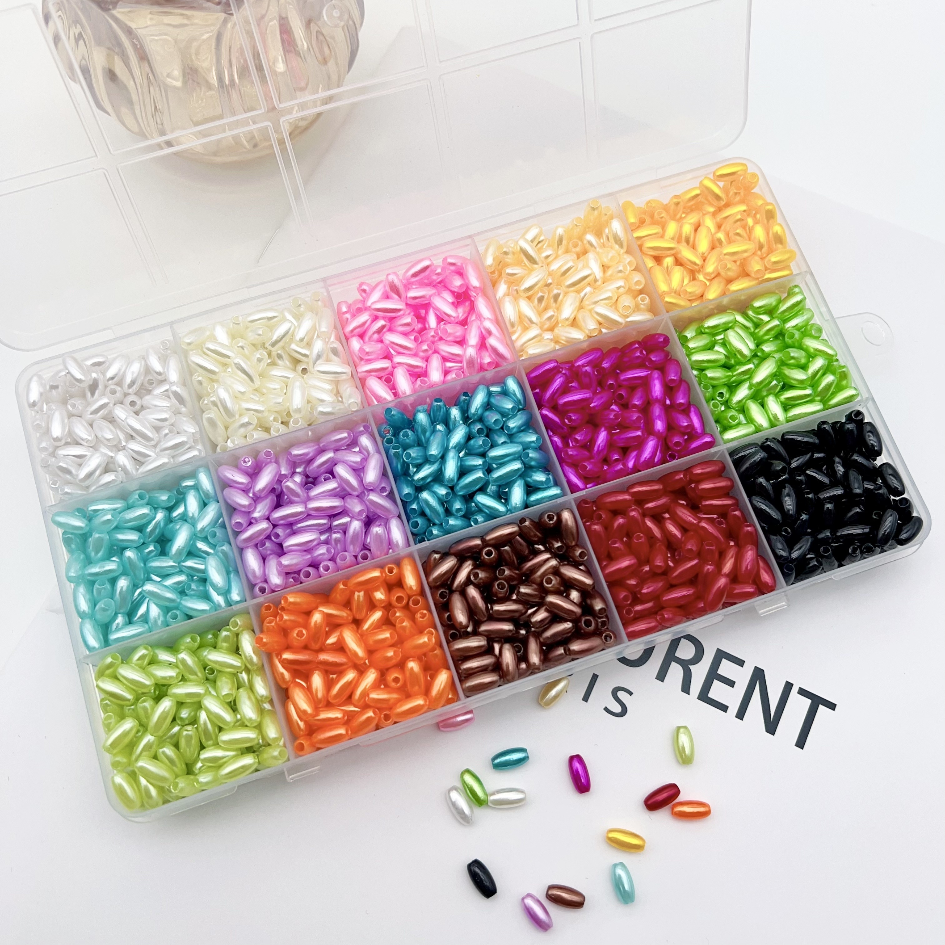 

1500pcs Plastic Teardrop Beads 4x8mm, Oval Shaped Multicolor Bead Assortment For Diy Bracelets, Necklaces, Jewelry Making Supplies With 15-compartment Storage Box