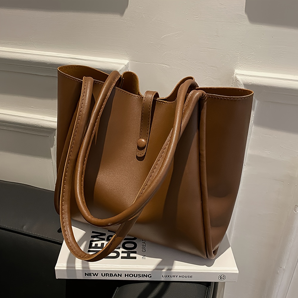 

2pcs/set Fashion Vegan Tote Bag, Solid Color Shoulder Bag, Women's Casual Handbag With Purse